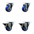 Service Caster 3'' Blue Poly Wheel Swivel Top Plate Caster Set with 2 Posi Brakes, 4PK SCC-20S314-PPUB-BLUE-2-PLB-2